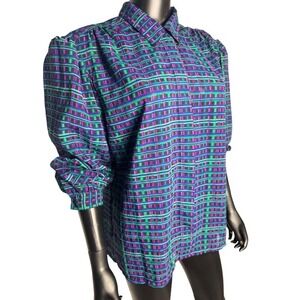 Koret Petites Women's Button Down Blouse Plaid long‎ sleeve Career Size 14